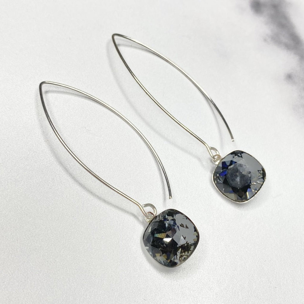 Charcoal Swarovski Crystal Cushion Cut Pendant on Oval Earrings in Gold Filled or Sterling Silver  NEW