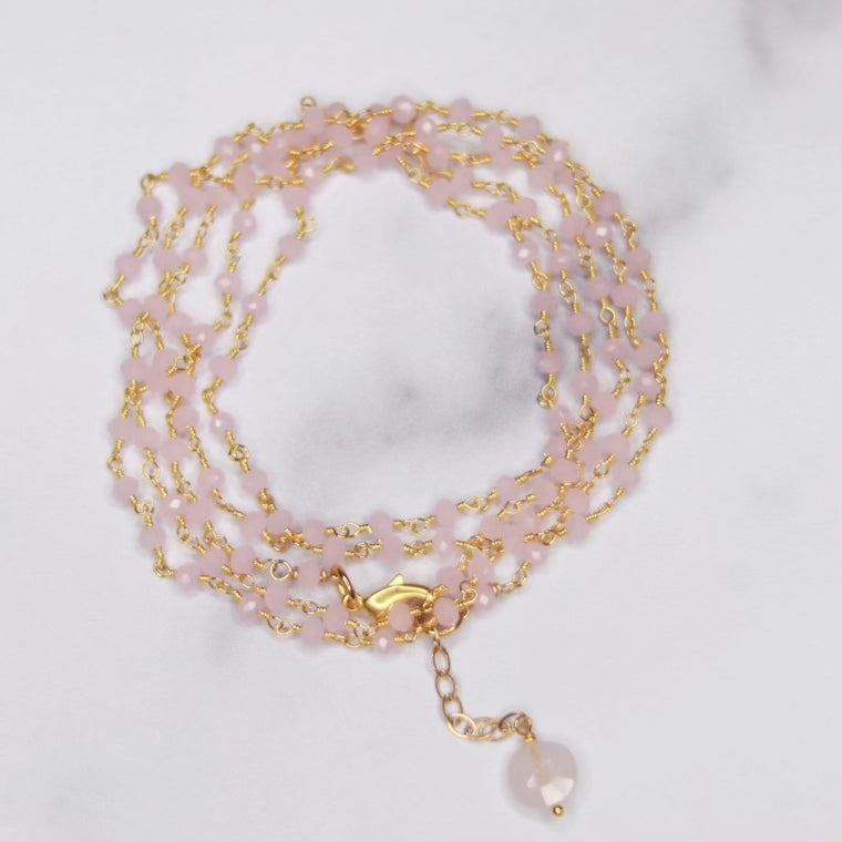 Rose Quartz Multi-Wrap Bracelet/Necklace Combo in Gold Filled  NEW