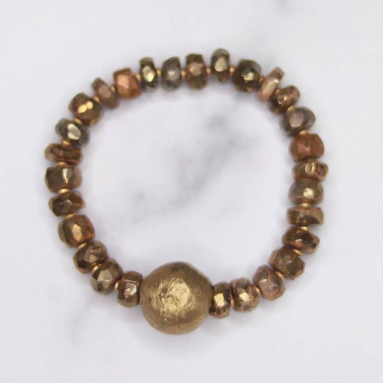 Gold Glazed Labradorite Discs and African Gold Bead Stretch Bracelet   NEW