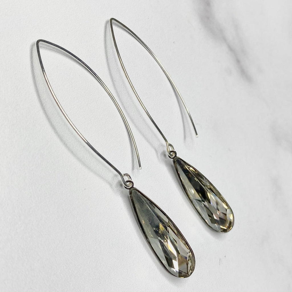 Swarovski Crystal Long Teardrop Pendant on Oval Earrings in Gold Filled or Sterling Silver  NEW