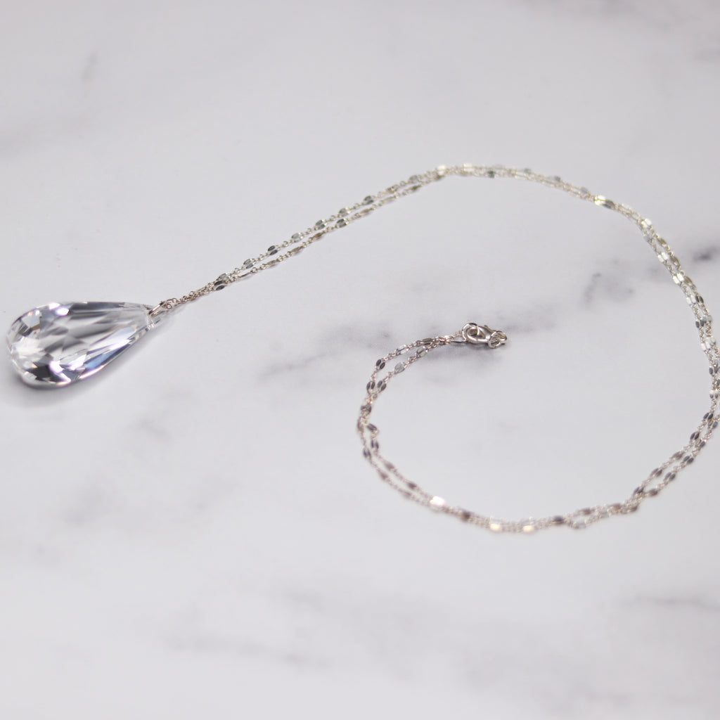 Sterling Silver Clear Teardrop Swarovski Crystal Pendant Necklace  NEW
