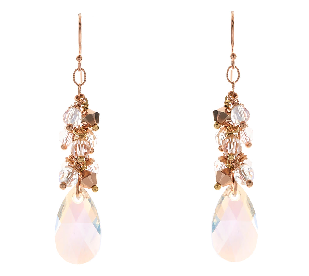 Rose Gold Swarovski Crystal and Pearl Multi-Drop Earrings - Bridal
