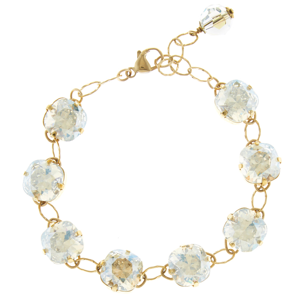 Gold Filled Cushion Cut Moonlight Foiled Swarovski Crystal Link Bracelet NEW