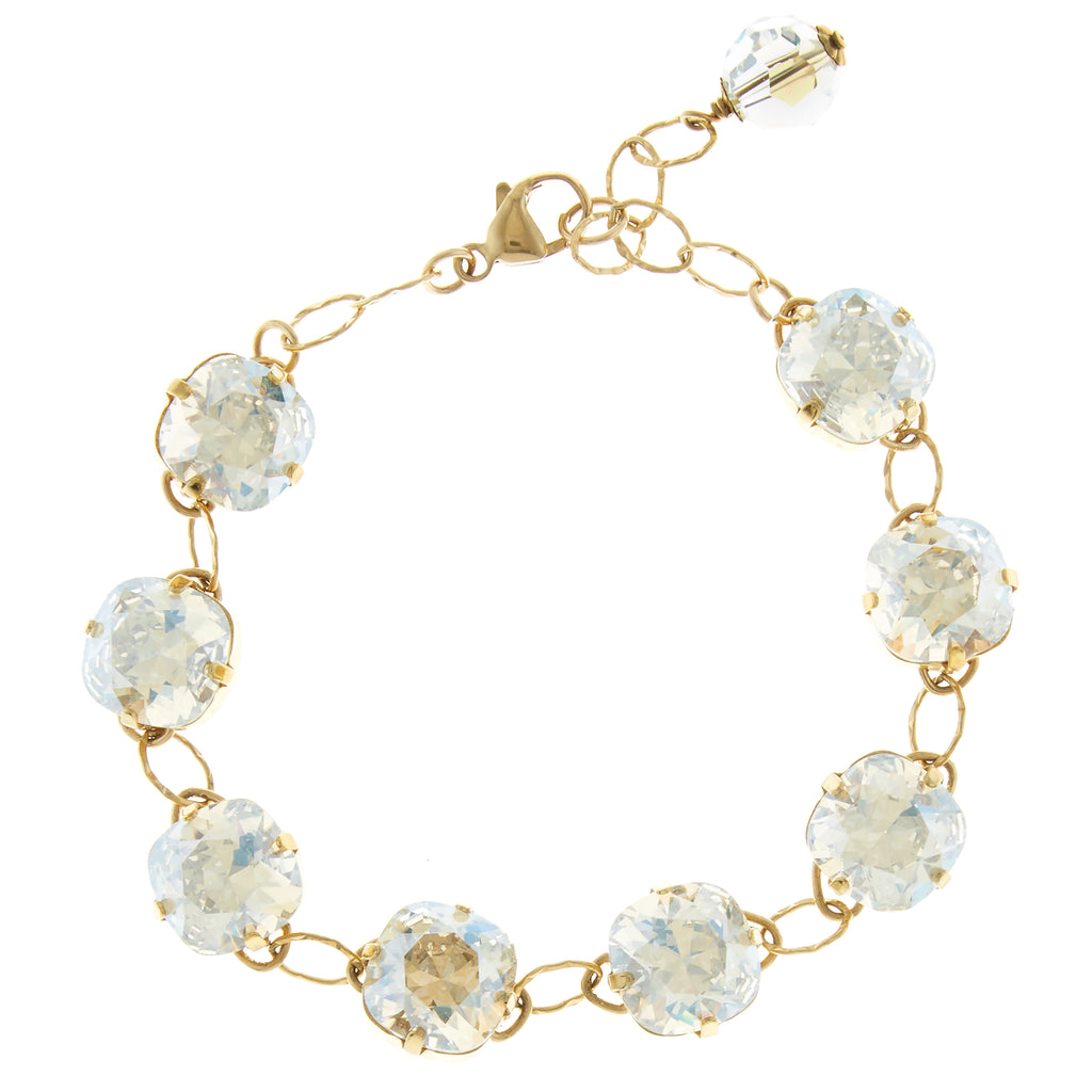 Gold Filled Cushion Cut Moonlight Foiled Swarovski Crystal Link Bracelet - Bridal
