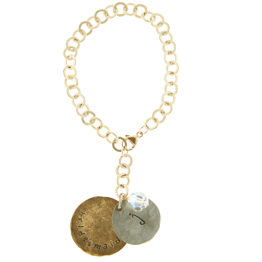 Bridal Party Single Drop Bracelet - Gold Chain with Gold Large Charm and Silver Small Charm - Bridal