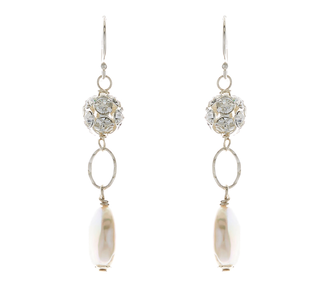 Pave Crystal and Coin Pearl Earrings  NEW