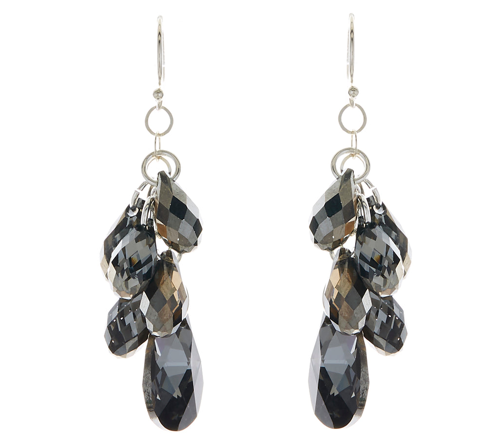 Silver Night Swarovski Crystal Pear Multi-Drop Earrings - Bridal