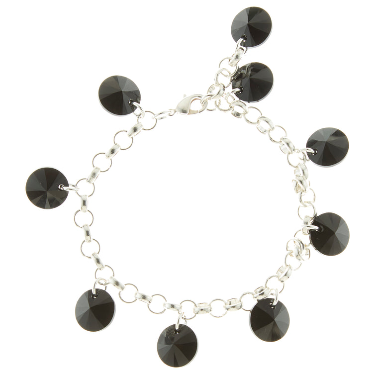 Sterling Silver and Jet Black Swarovski Rivoli Crystal Multi-Drop Bracelet  NEW