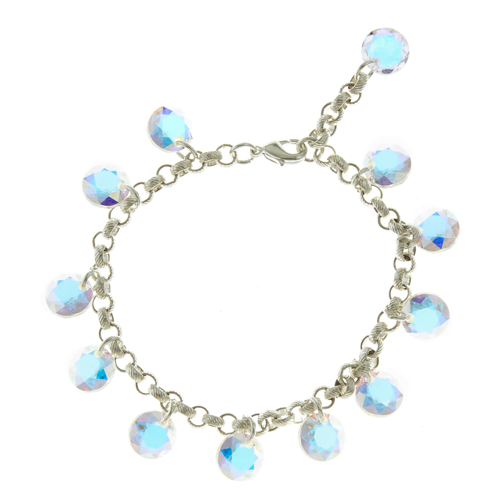 Sterling Silver and Crystal AB Swarovski Rivoli Crystal Multi-Drop Bracelet - Bridal
