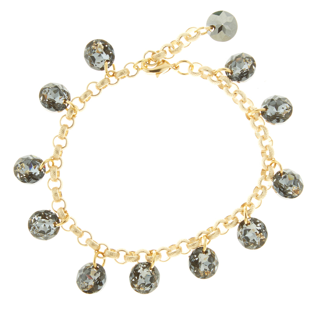 Gold Filled and Silver Night Swarovski Rivoli Drop Bracelet NEW