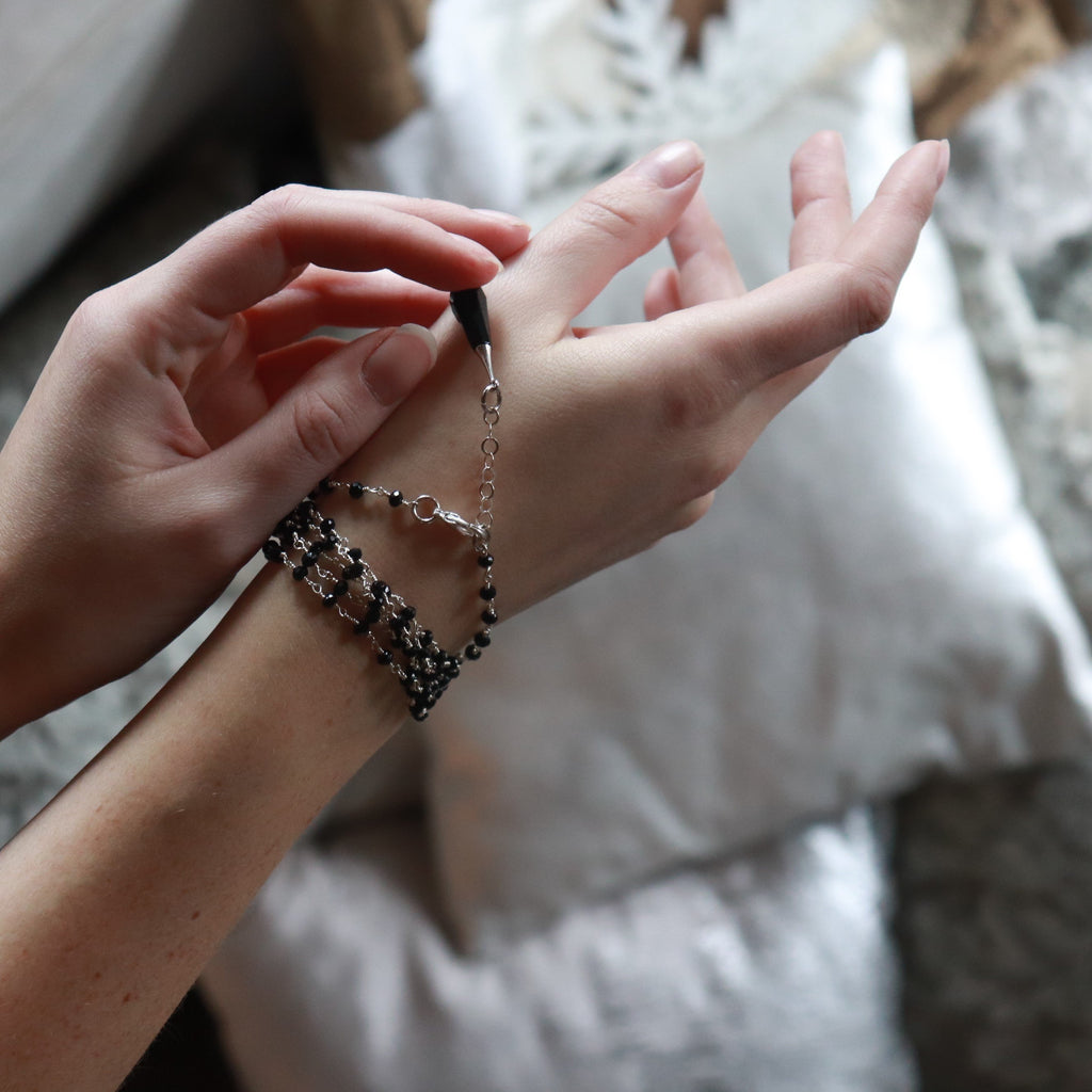 Black Onyx Multi-Wrap Bracelet/Necklace Combo in Sterling Silver or Gold Filled  NEW