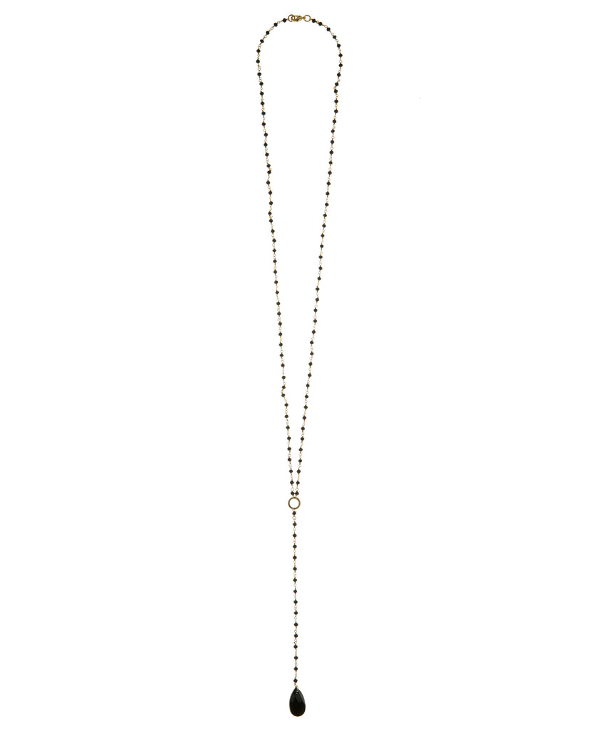 Jet Swarovski and Pyrite Chain Long Drop Necklace in Sterling Silver or Gold Filled  NEW