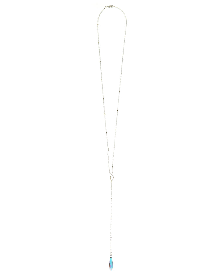 Moonstone & Pyrite Chain with Swarovski Crystal Long Drop Necklace in Sterling Silver or Gold Filled