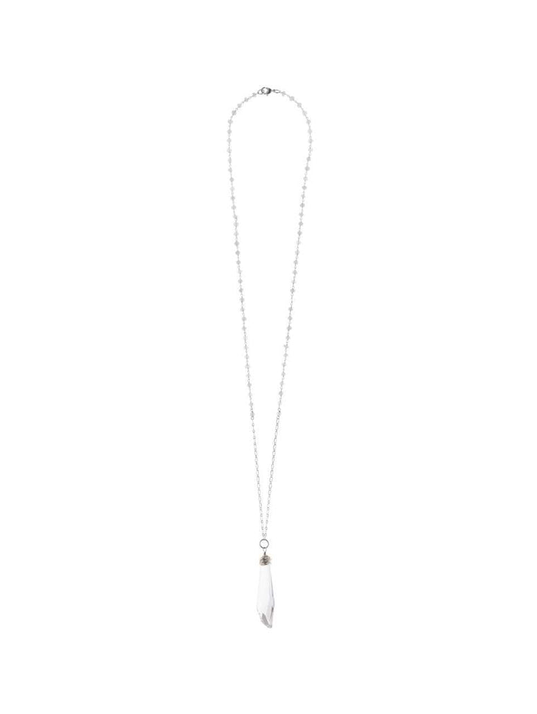 Moonstone Chain with Swarovski Crystal Icicle Pendant Necklace in Sterling Silver or Gold Filled  NEW