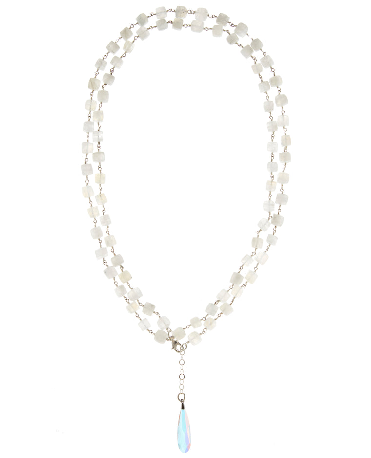 Moonstone Cube Multi-Wrap Necklace/Bracelet Combo in Sterling Silver or Gold Filled  NEW