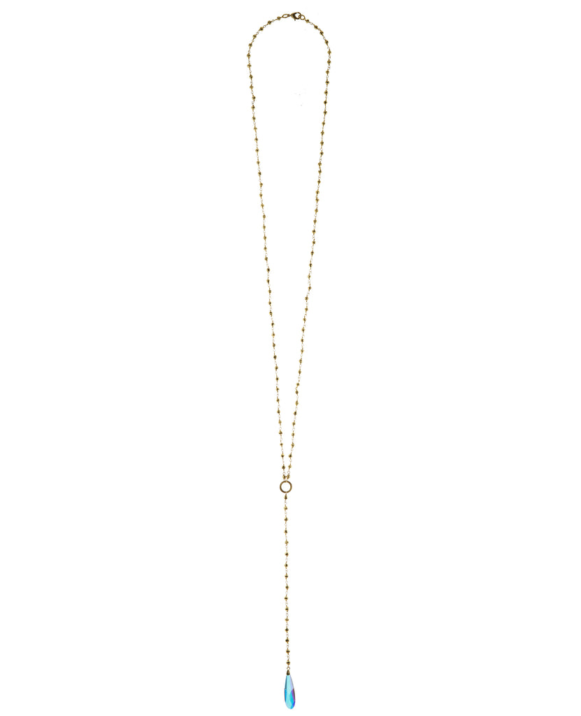 Pyrite Chain with Swarovski Crystal Long Drop Necklace in Sterling Silver or Gold Filled  NEW