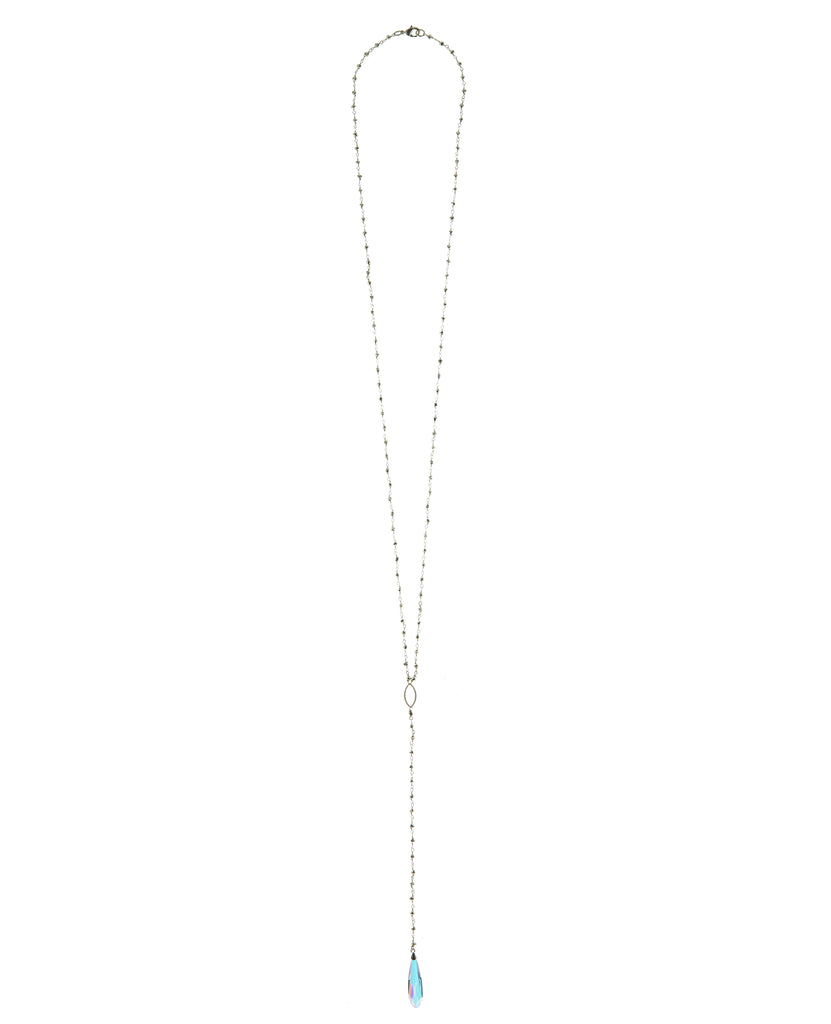 Pyrite Chain with Swarovski Crystal Long Drop Necklace in Sterling Silver or Gold Filled  NEW