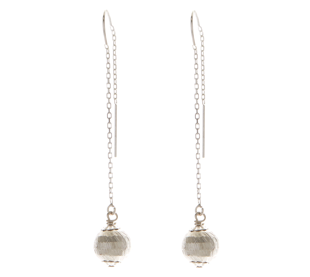 Sterling Silver Etched Long Drop Earrings NEW