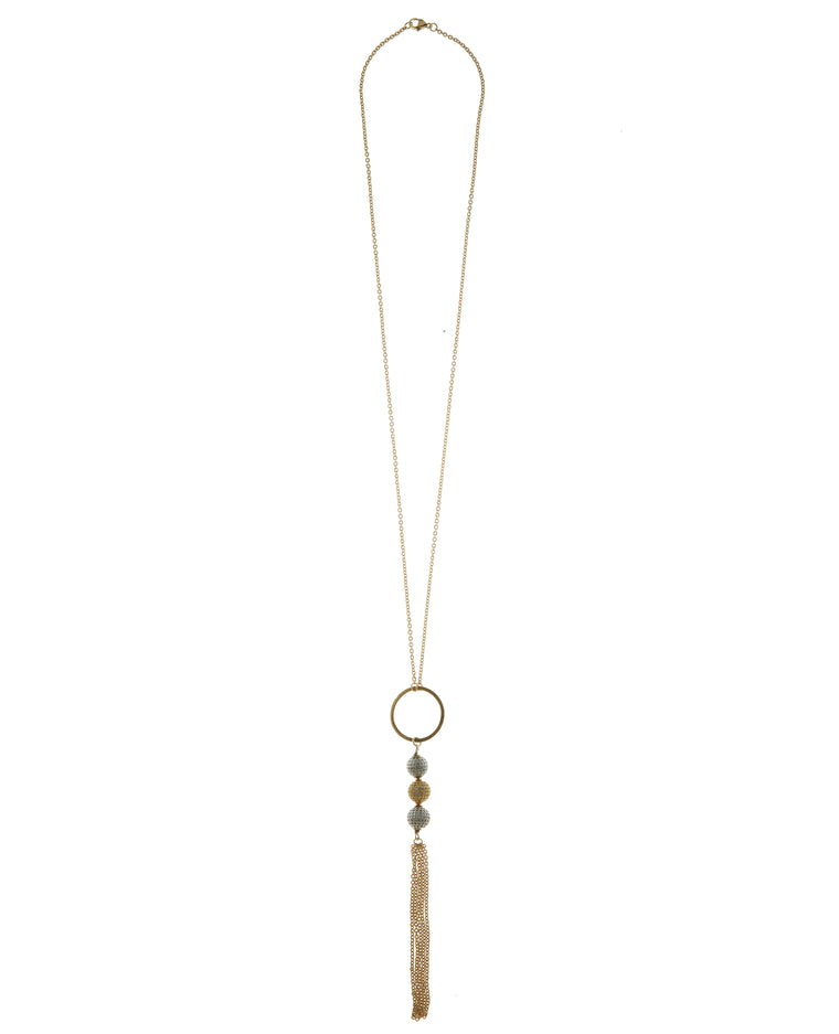 Gold Filled Swarovski Crystal Triple Disco Ball with Chain Tassel Pendant Necklace  NEW