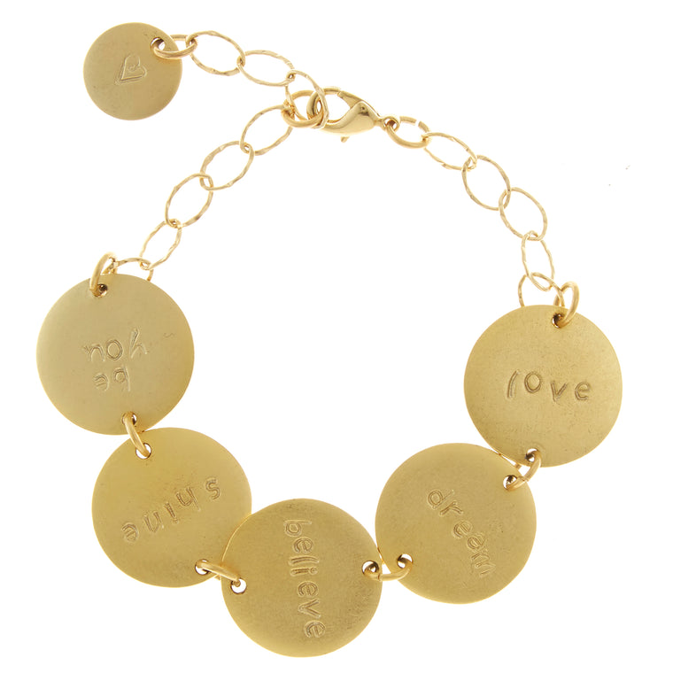 Gold Filled Multi Link Inspirational Charm Bracelet NEW