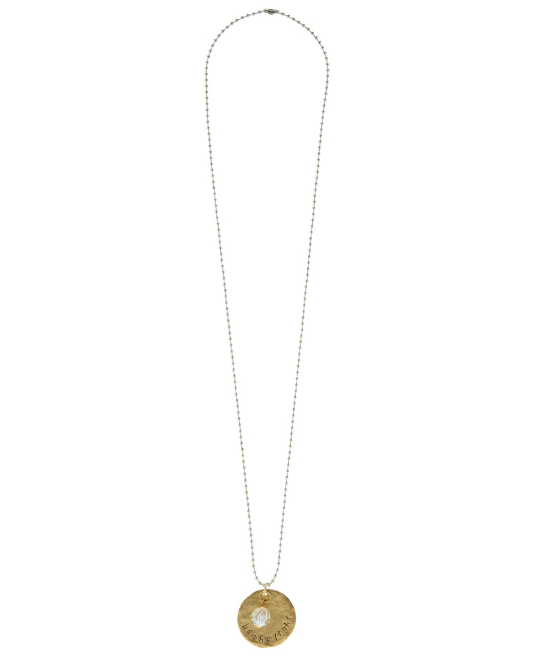 Gold Filled Round Inspirational Charm Necklace with Swarovski Crystal NEW
