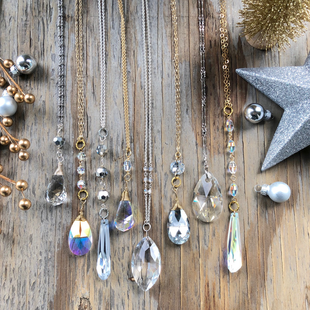Crystal Long Drop Pendant Necklaces  NEW