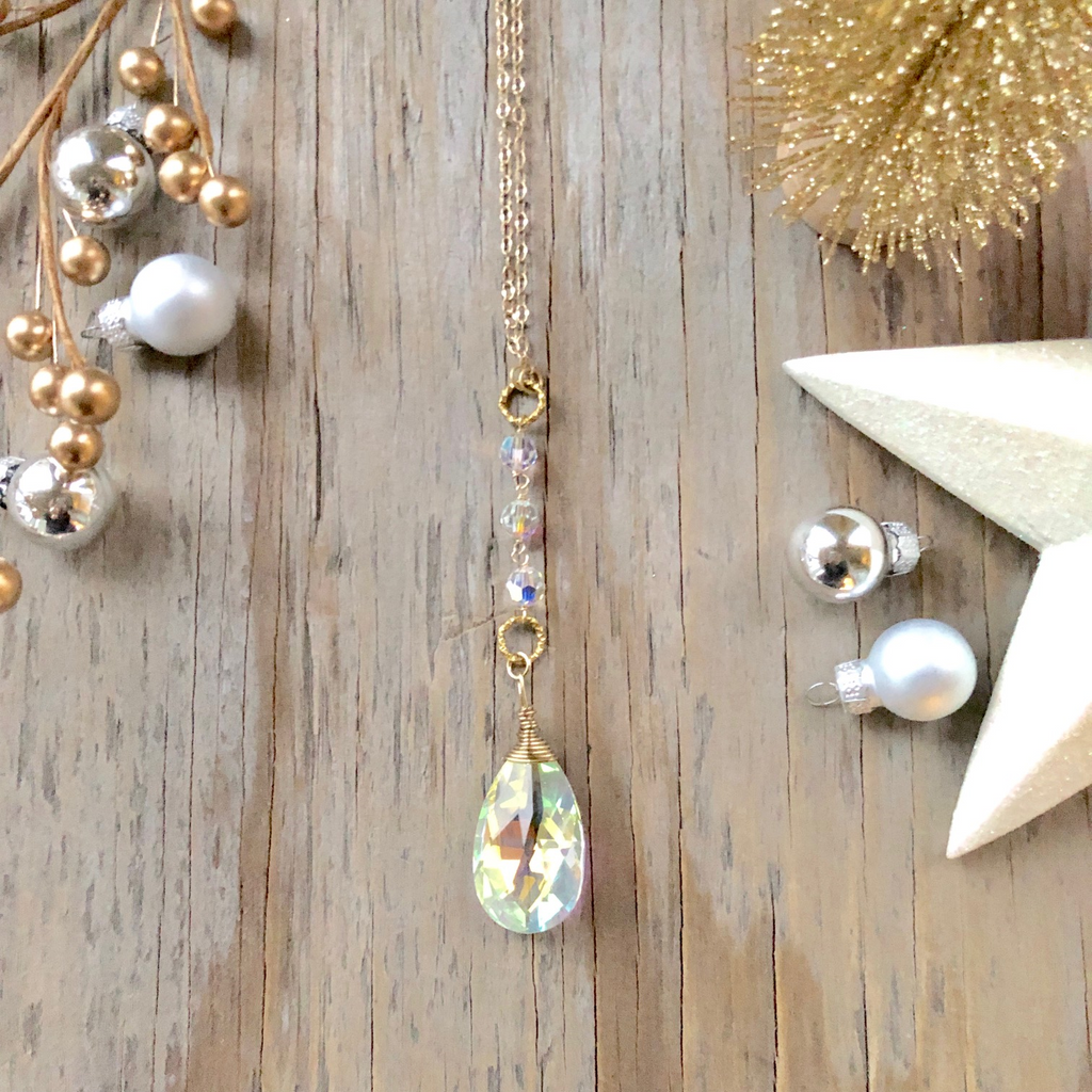 Crystal Long Drop Pendant Necklaces  NEW