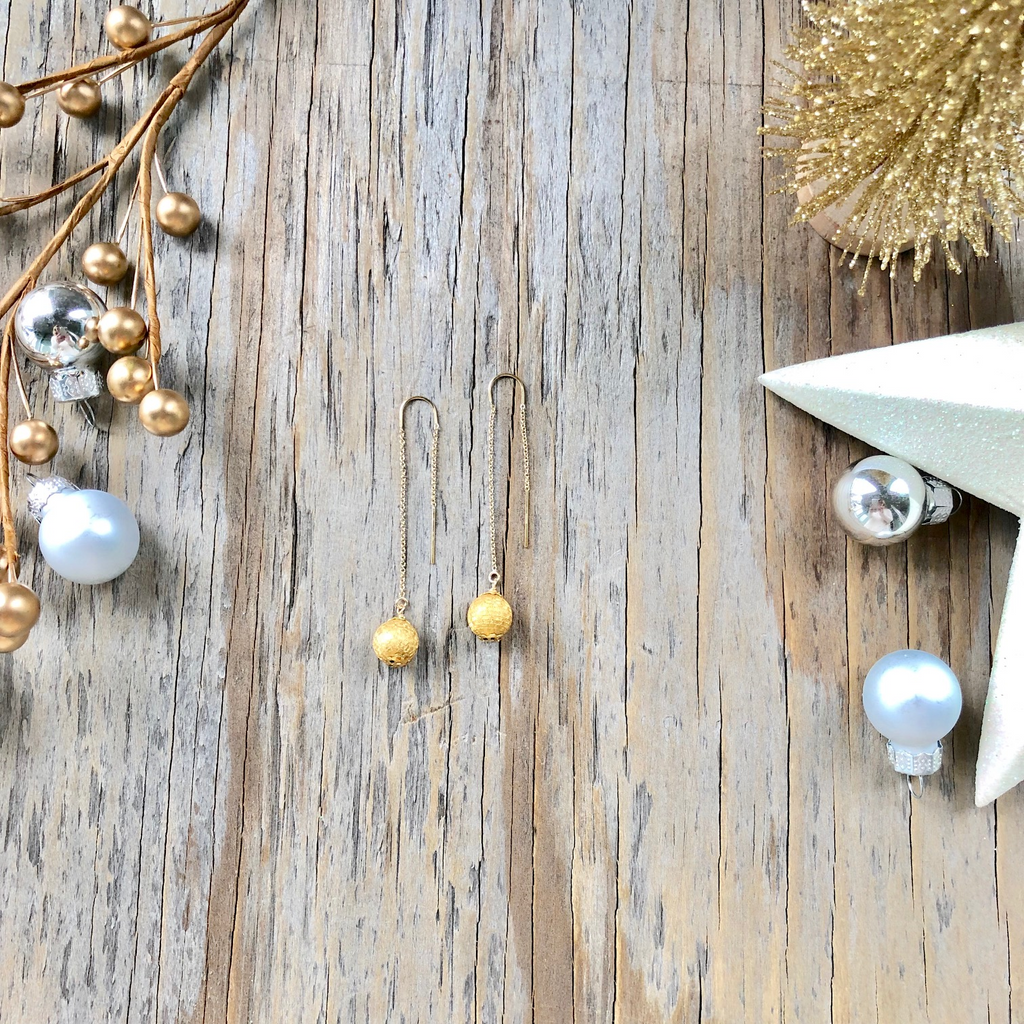 Etched Ball Long Drop Earrings  NEW