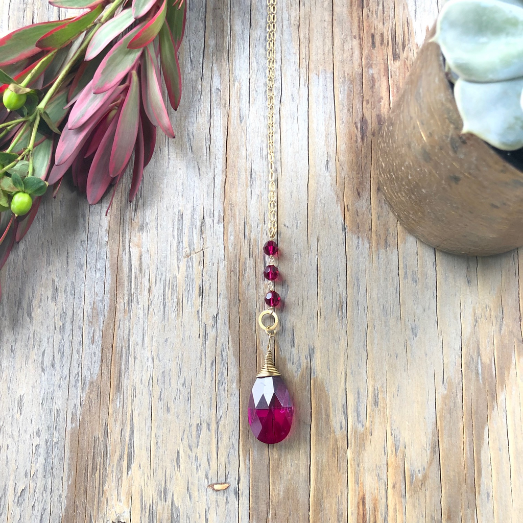 Bright Colored Crystal Long Drop Pendant Necklace_NEW