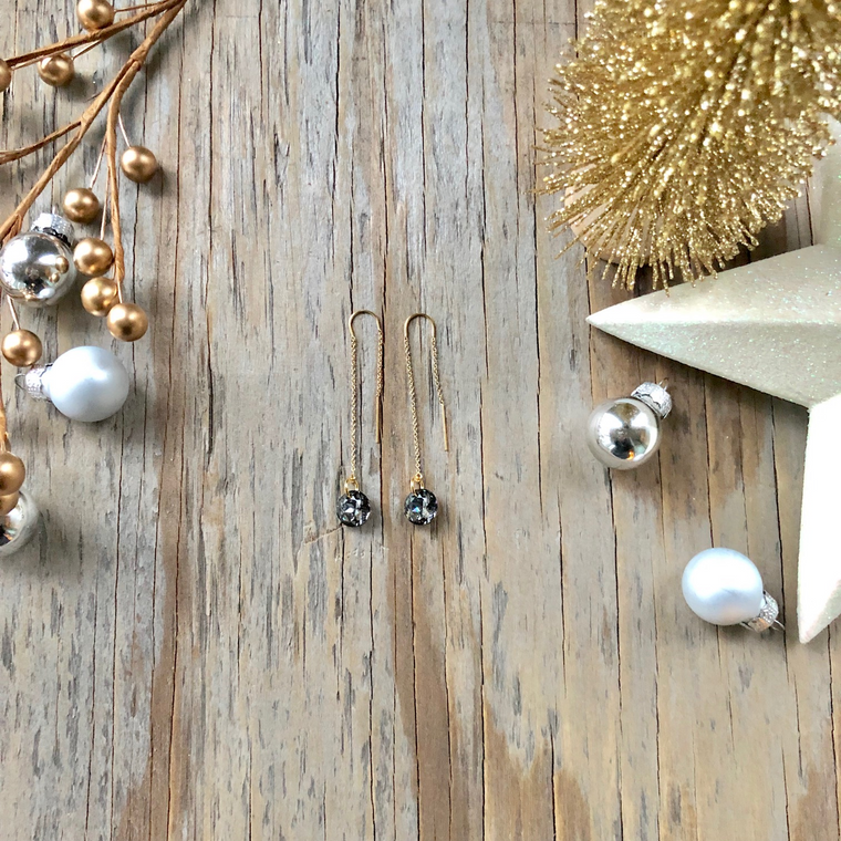 Silver Night Swarovski Rivoli Crystal Long Drop Earrings  NEW
