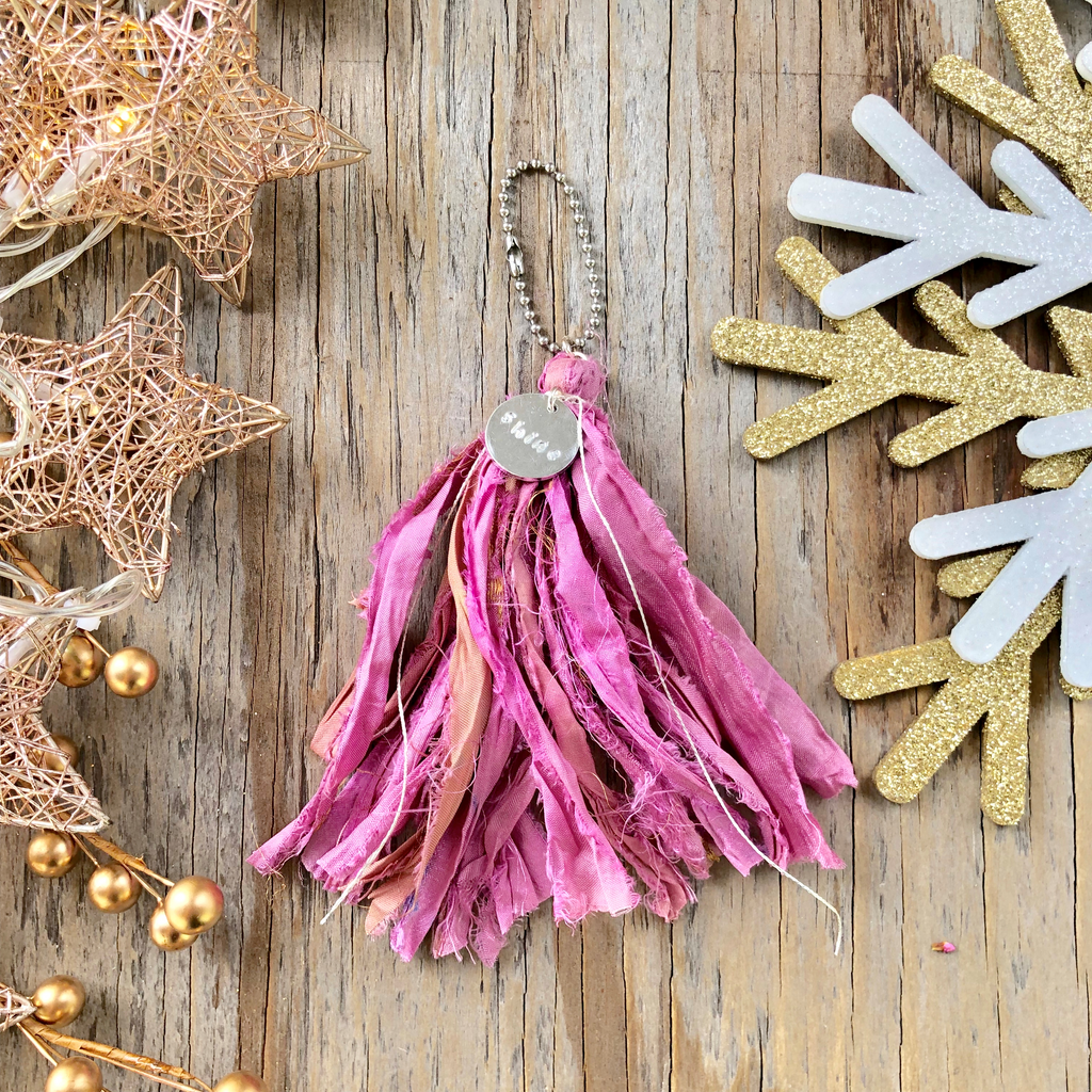 Bright Colored Sari Silk Keychains  NEW