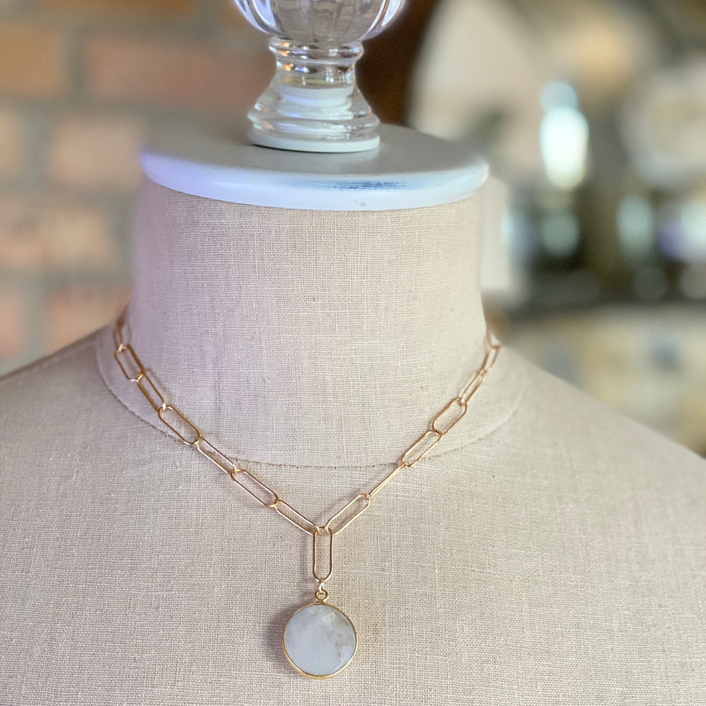 Inspirational Gemstone Pendant Necklace on Gold-filled Paper Clip Chain  NEW