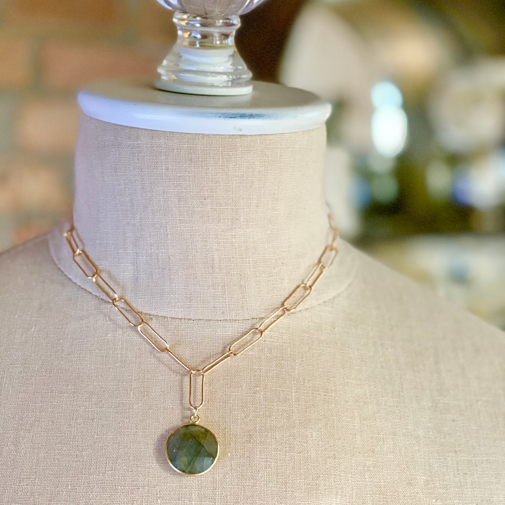 Inspirational Gemstone Pendant Necklace on Gold-filled Paper Clip Chain  NEW