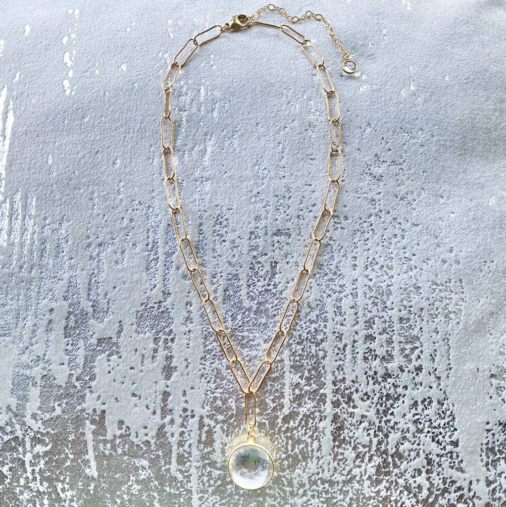 Inspirational Gemstone Pendant Necklace on Gold-filled Paper Clip Chain  NEW
