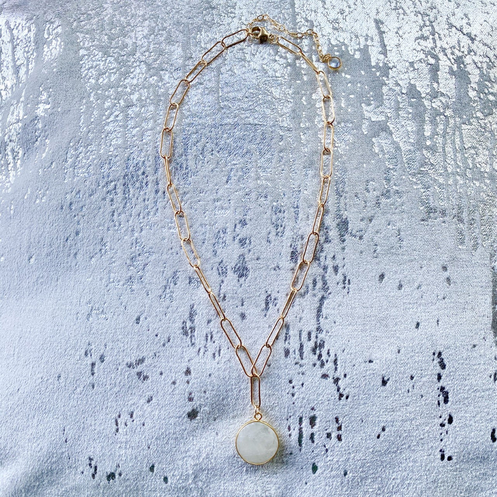 Inspirational Gemstone Pendant Necklace on Gold-filled Paper Clip Chain  NEW