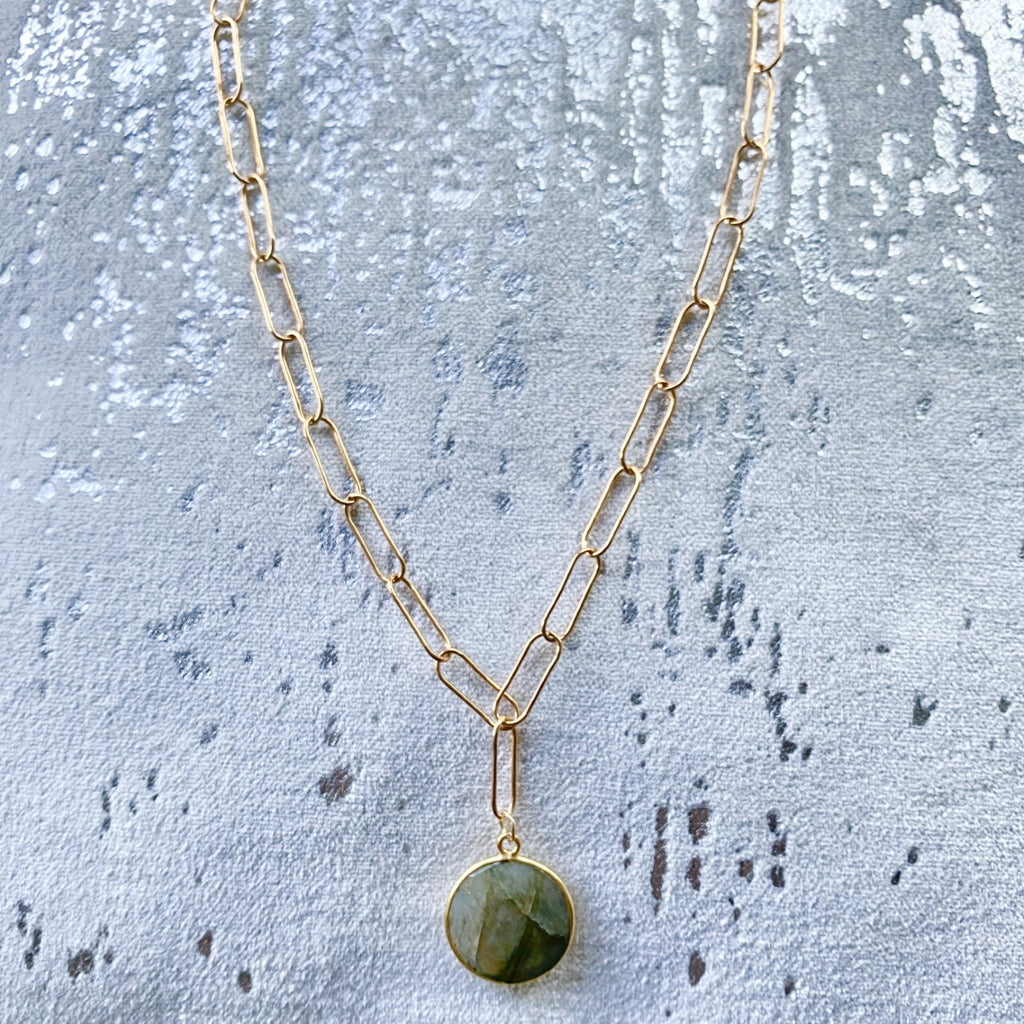 Inspirational Gemstone Pendant Necklace on Gold-filled Paper Clip Chain  NEW