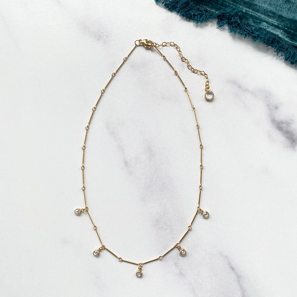 Gold-filled Bar Chain Choker with Swarovski Crystal Drops  NEW