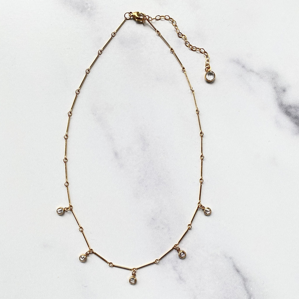 Gold-filled Bar Chain Choker with Swarovski Crystal Drops  NEW