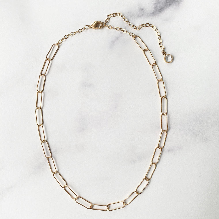 Gold-Filled Paper Clip Chain Choker Necklace  NEW