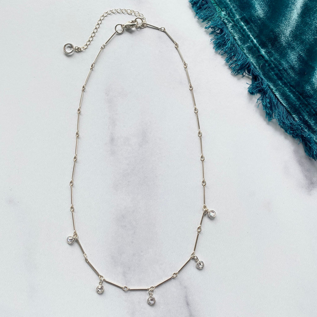 Sterling Silver Bar Chain Choker with Swarovski Crystal Drops  NEW