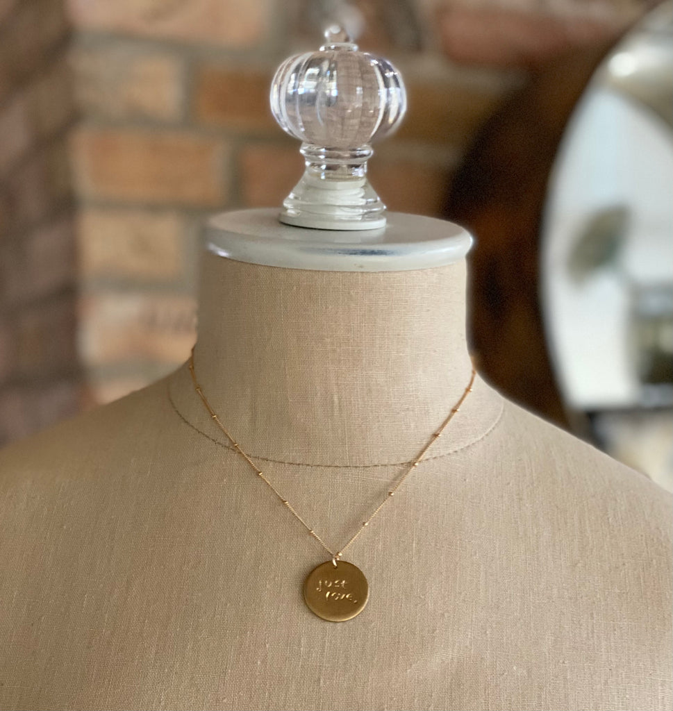 Gold Filled Satellite Ball Beaded Chain Necklace with Round Just Love Charm  NEW