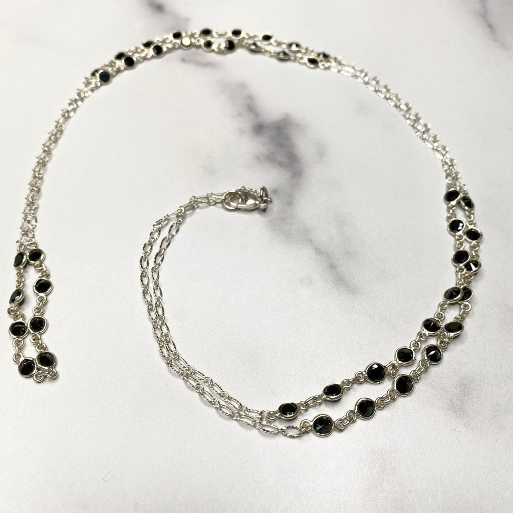 Black Onyx Swarovski Crystal Small Round (clumped) Long Layering Necklace NEW