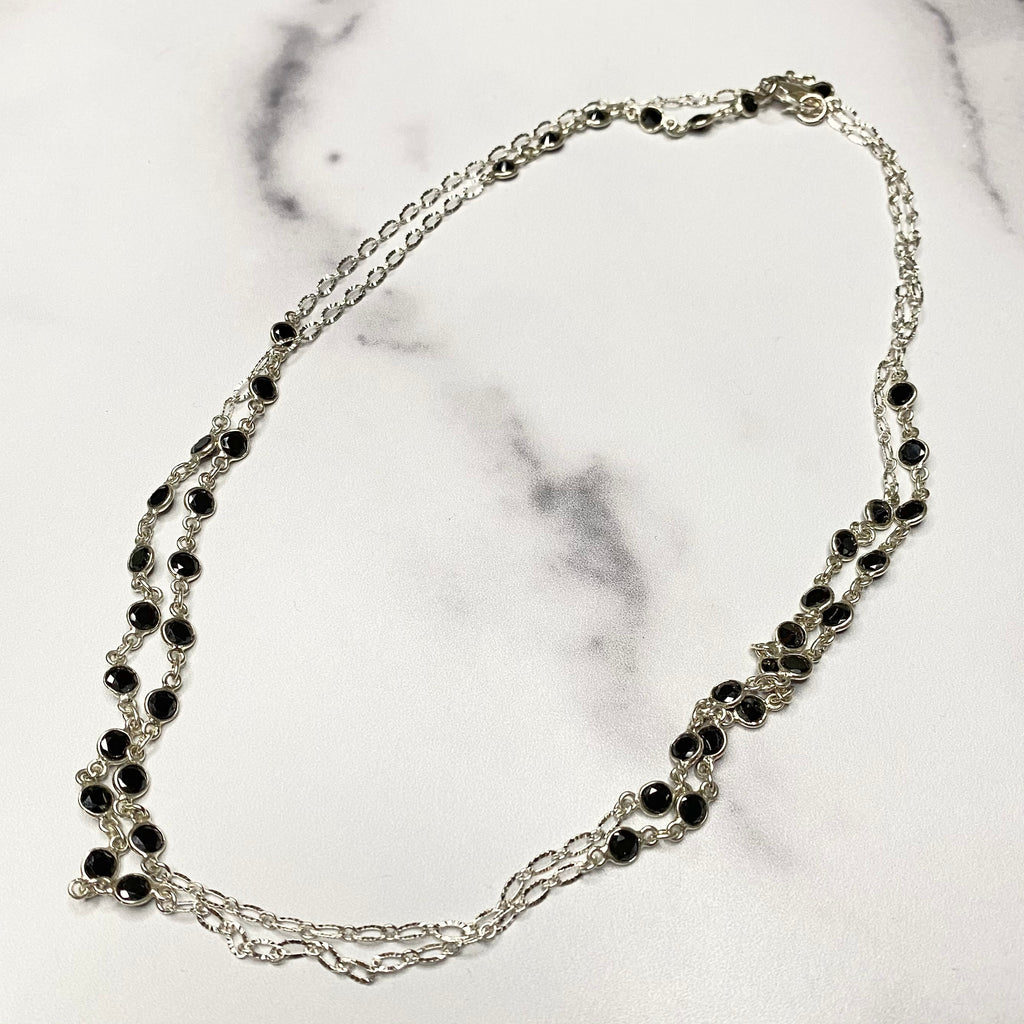 Black Onyx Swarovski Crystal Small Round (clumped) Long Layering Necklace NEW