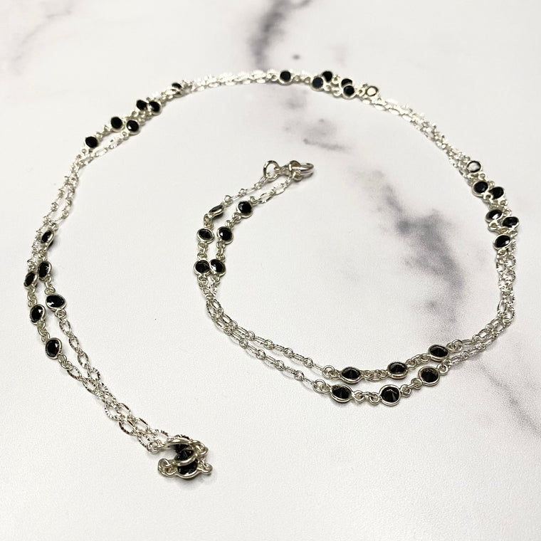 Black Onyx Swarovski Crystal Small Round (staggered) Long Layering Necklace  NEW