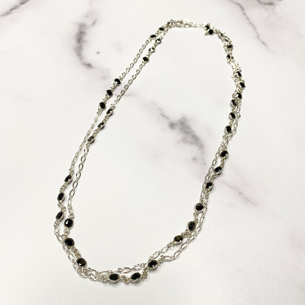 Black Onyx Swarovski Crystal Small Round (staggered) Long Layering Necklace  NEW