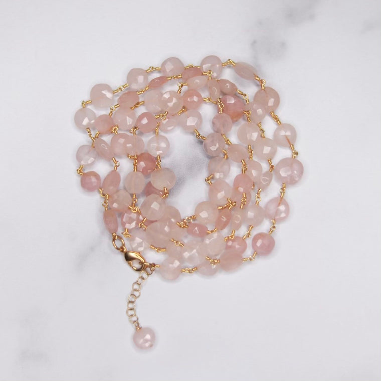 Rose Quartz Large Rondelle Multi-Wrap Bracelet/Necklace Combo in Gold Filled  NEW