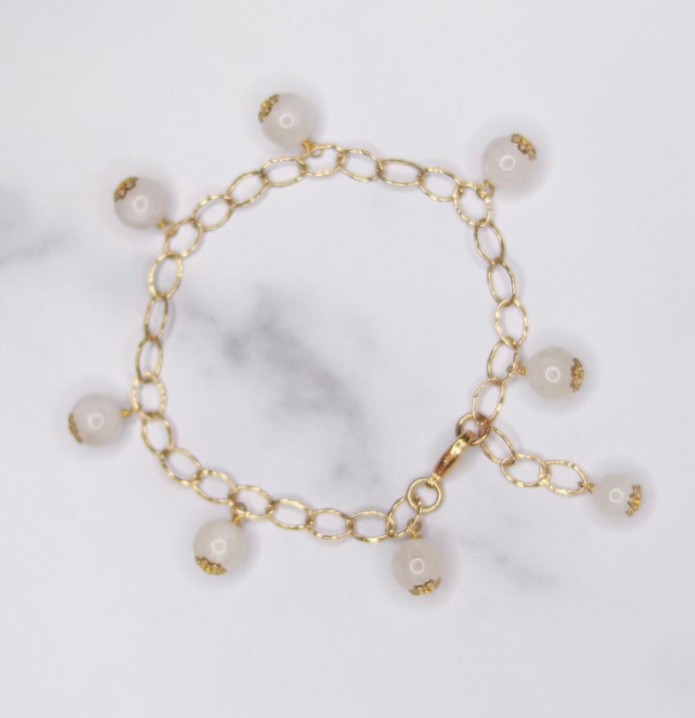 Round Moonstone Multi Drop Gold-Filled Bracelet  NEW