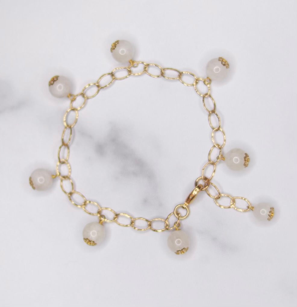 Round Moonstone Multi Drop Gold-Filled Bracelet  NEW