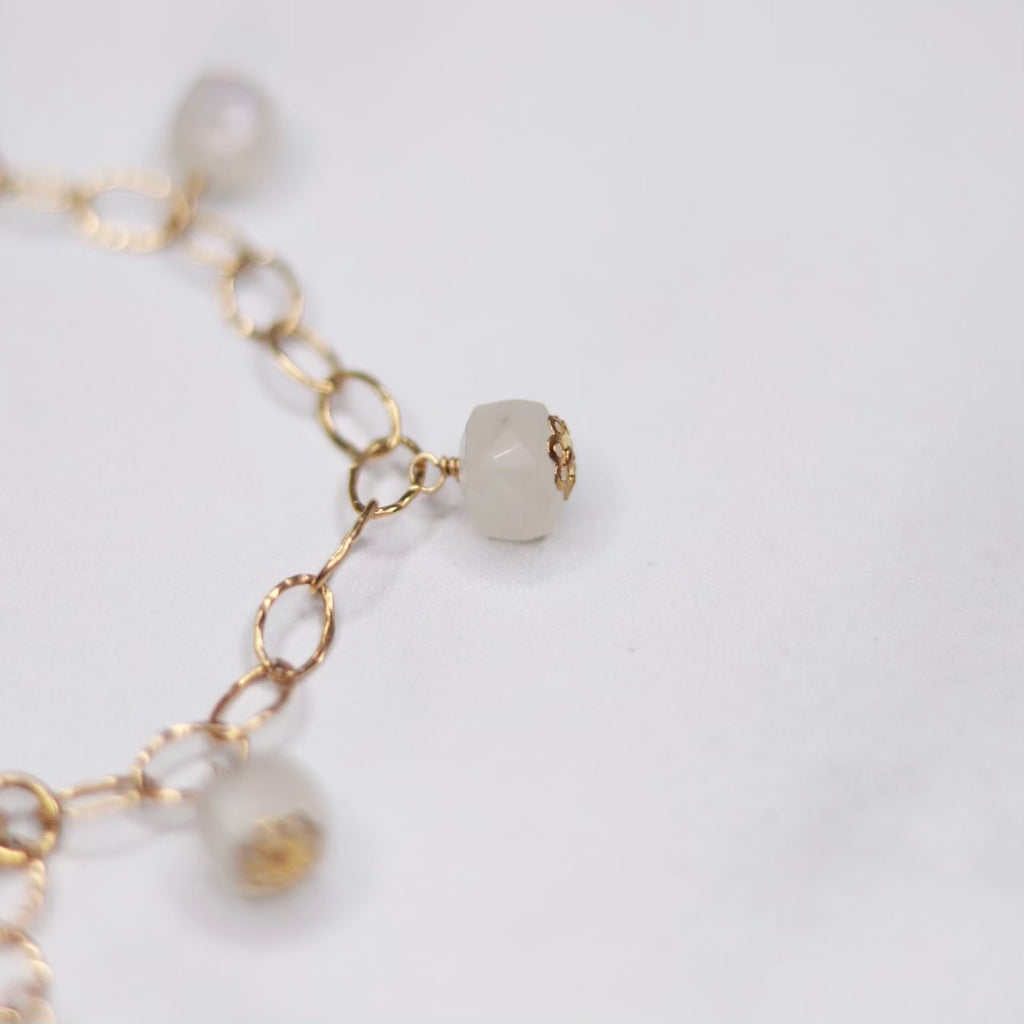 Moonstone Cube Multi Drop Gold-Filled Bracelet  NEW