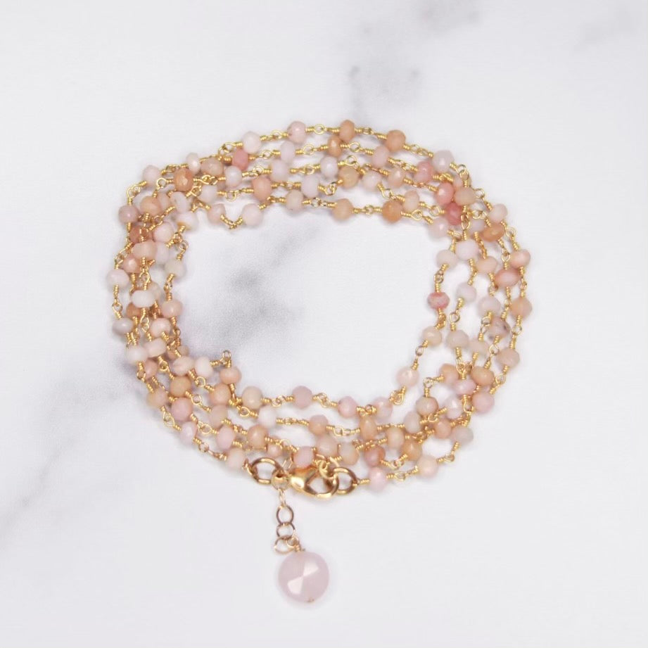 Pink Chalcedony Multi-Wrap Bracelet/Necklace Combo in Gold Filled  NEW